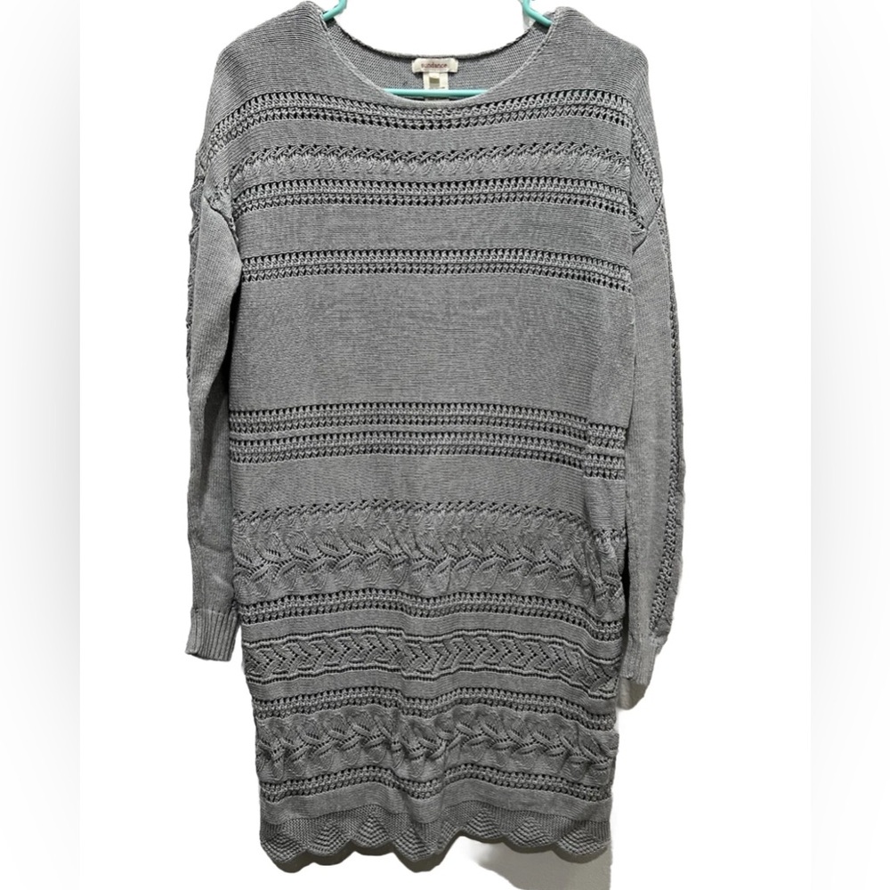 Sundance Catalog Dress Womens Medium Crochet Cottagecore Gray Knit Tunic